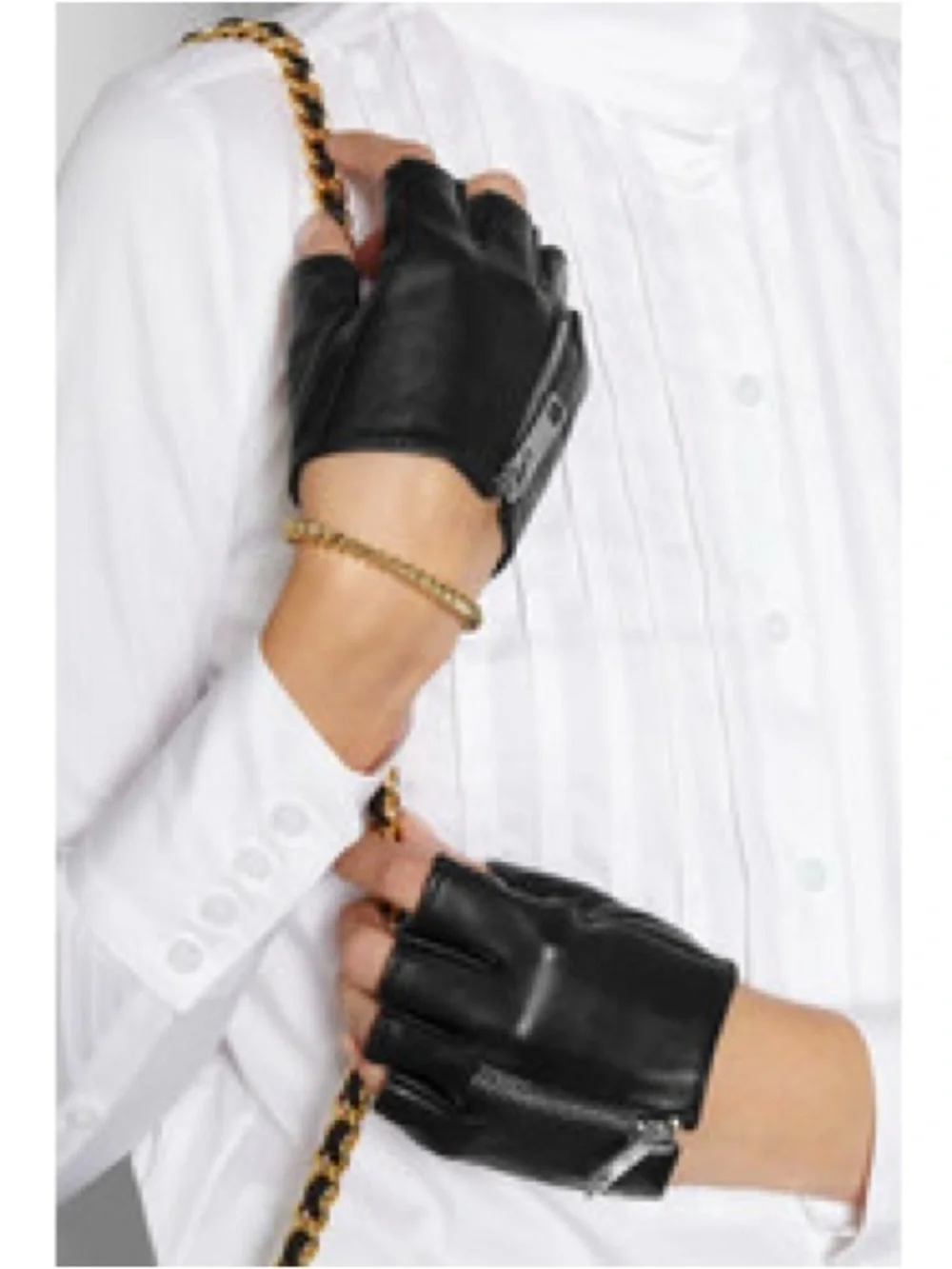 Karl Lagerfeld Zip-Up Fingerless Leather Gloves / Size M/L